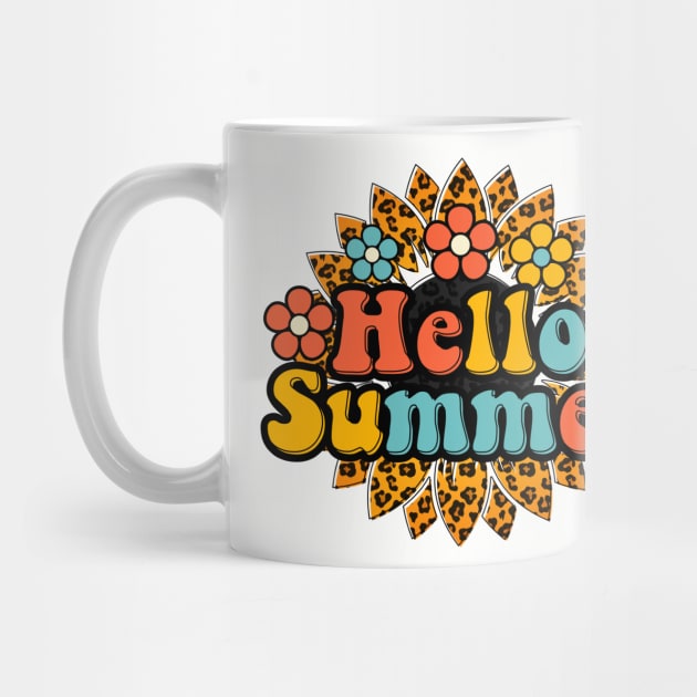 Hello Summer Sublimation Leo Pattern Sunflower Summer T-Shirt by MekiBuzz Graphics